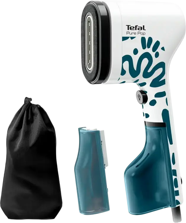 Tefal Pure Pop DT2040E1 Steamer Vertical de Mana, 1300W, Flux Abur 20g/min, Incalzire in 15s, Set de 4 piese cu 2 Rezervoare de Apa si Geanta Calatorie