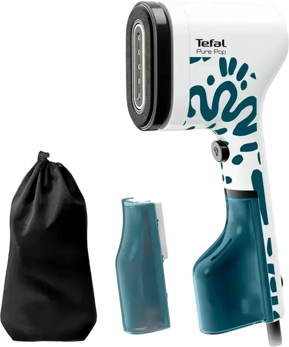 Tefal Pure Pop DT2040E1 Steamer Vertical de Mana, 1300W, Flux Abur 20g/min, Incalzire in 15s, Set de 4 piese cu 2 Rezervoare de Apa si Geanta Calatorie