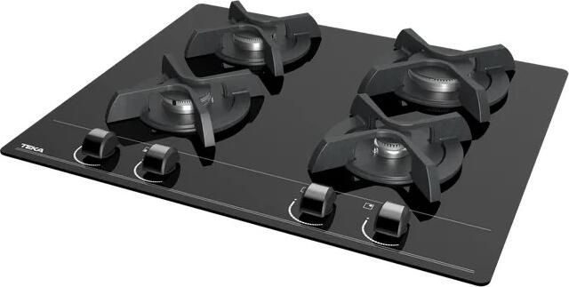 Teka GBC 64000 KBC BK Gas on Glass Hob, 4 Burners, Black Color, Black C-edged Secured Glass, Cast Iron Grids, SABAF High Efficiency, 60x51 cm