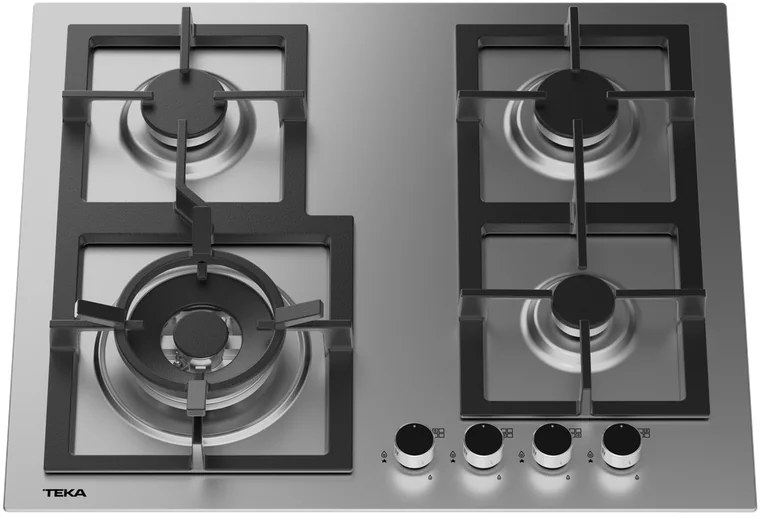 Teka EFX 60.1 AI AL DR CI Gas Hob, 60cm Brushed Stainless Steel, 4 Burners including Double Crown 4kW, Cast Iron Connected Grates, Flame Safety