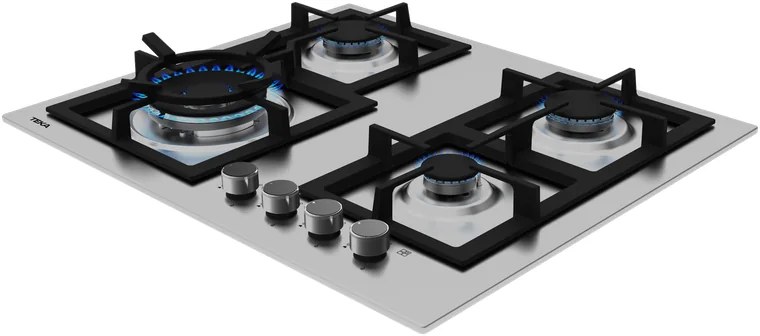 Teka EFX 60.1 AI AL DR CI Gas Hob, 60cm Brushed Stainless Steel, 4 Burners including Double Crown 4kW, Cast Iron Connected Grates, Flame Safety
