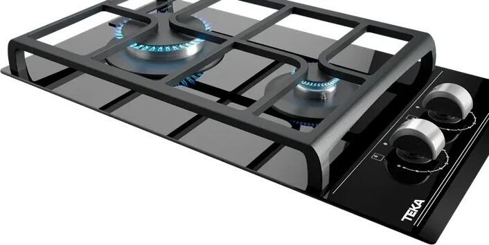 Teka GZC 32300 VarioPro Gas on Glass Hob, 300mm, 2 Cooking Zones, SABAF High Efficiency Burners, ExactFlame Control, Cast Iron Grates, Black