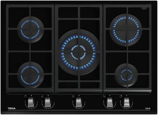 Газовая варочная панель на стекле Teka GZC 75330 Urban Colors, 5 конфорок, ExactFlame 9 уровней мощности, горелки SABAF, чугунные решетки, 70x51 см