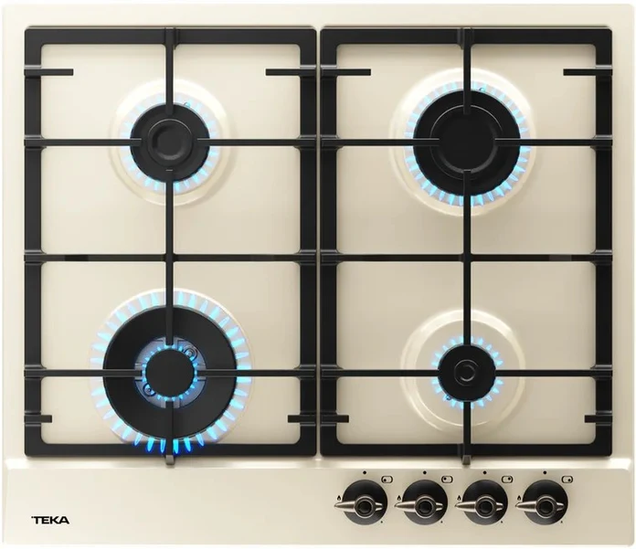 Teka GSC 64320 RBC Gas Hob, Vanilla Finish, 4 Burners, Cast Iron Grates, Integrated Electric Ignition, Gas Safety Shut-off, 580 x 500 mm