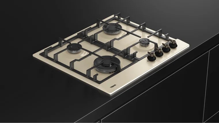 Teka GSC 64320 RBC Gas Hob, Vanilla Finish, 4 Burners, Cast Iron Grates, Integrated Electric Ignition, Gas Safety Shut-off, 580 x 500 mm