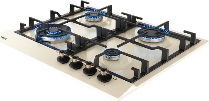 Teka GSC 64320 RBC Gas Hob, Vanilla Finish, 4 Burners, Cast Iron Grates, Integrated Electric Ignition, Gas Safety Shut-off, 580 x 500 mm