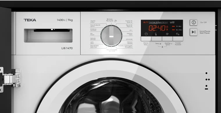 Встраиваемая стиральная машина Teka LI6 1471, загрузка спереди, 7 кг, инверторный двигатель, 1400 об/мин, 16 программ, белая, барабан из нержавеющей стали