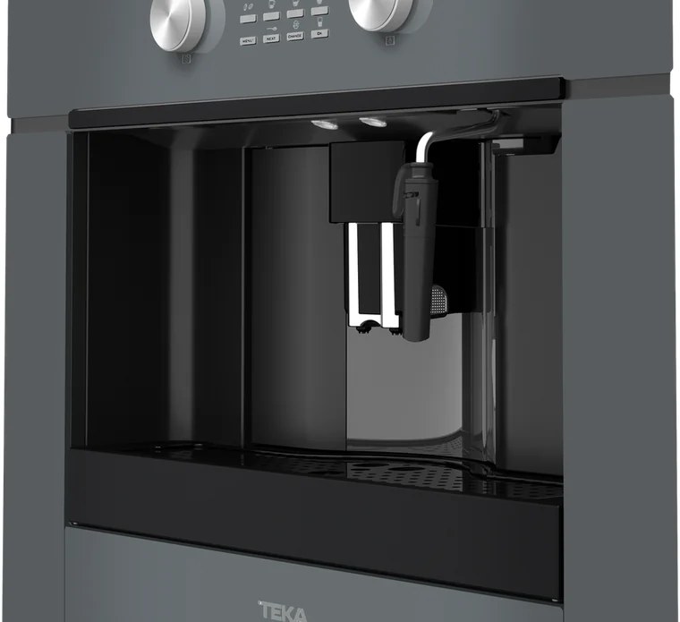 Teka CLC 855 GM Built-in Coffee Maker, Silver, with Automatic Programs for Coffee, Tea, and Steam, Dual Spout for Two Cups Simultaneous Brewing