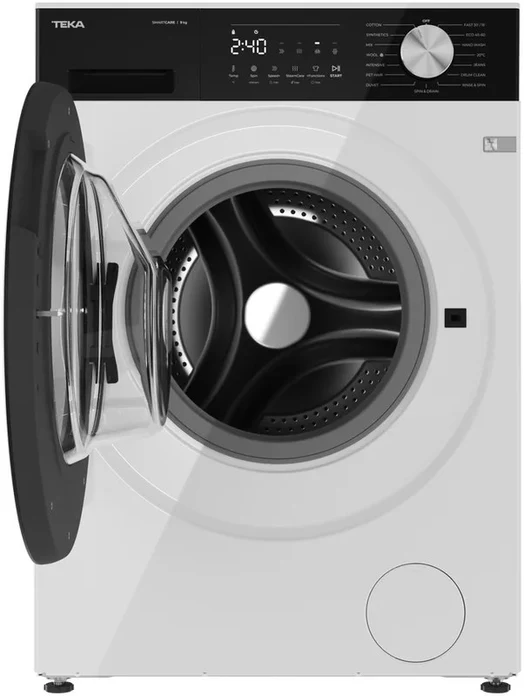 Masina de spalat rufe cu incarcare frontala Teka WM 20941 W EU, Capacitate 9 kg, 1400 rpm, Motor BLDC Inverter, 15 Programe, SteamCare, SmartWash, Alb