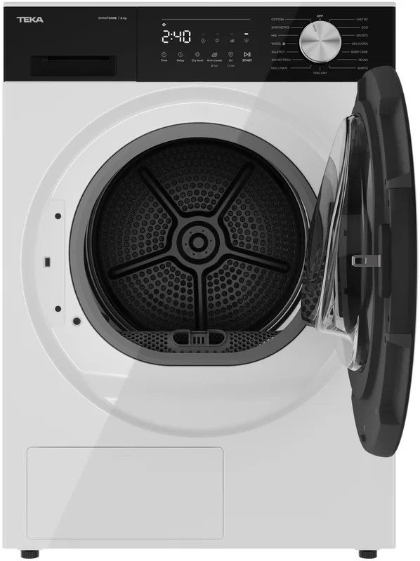 Uscator cu pompa de caldura Teka D 208D W EU SmartCare, Capacitate 8 kg, Motor Inverter, 16 Programe, Tehnologie FreshBreeze, Alb