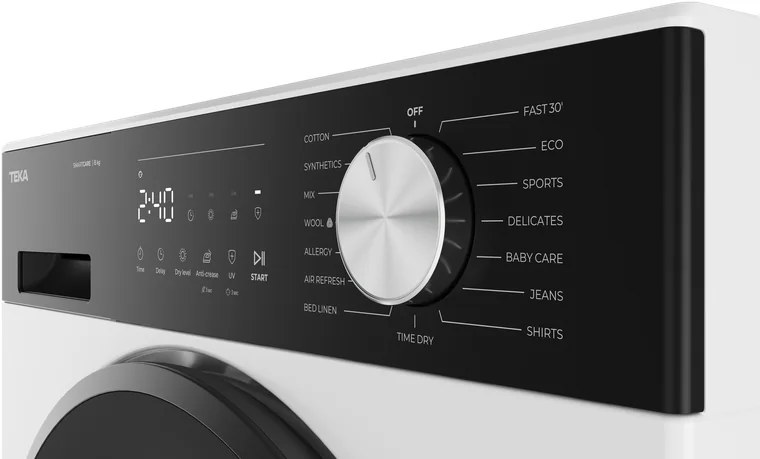 Uscator cu pompa de caldura Teka D 208D W EU SmartCare, Capacitate 8 kg, Motor Inverter, 16 Programe, Tehnologie FreshBreeze, Alb