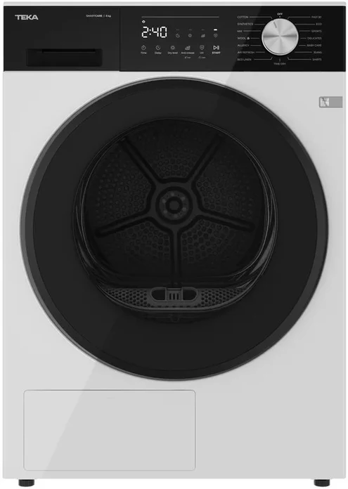 Uscator cu pompa de caldura Teka D 208D W EU SmartCare, Capacitate 8 kg, Motor Inverter, 16 Programe, Tehnologie FreshBreeze, Alb