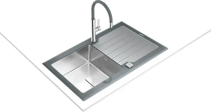 Кухонная мойка Teka DIAMOND RS15 Urban Colors с крылом, 1 чаша из нержавеющей стали, закаленное стекло PureLine Stone Grey, 860x510x200мм, SilentSmart
