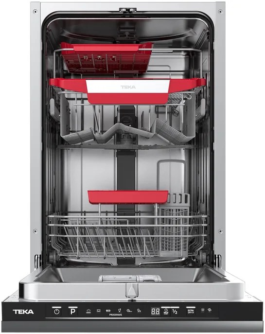 Teka DFI 44850 Fully Integrated Built-in Dishwasher, 10 Place Settings, 6 Programs, Sliding Door, AquaStop, 448mm Width, White LED Display