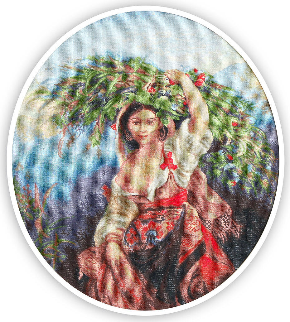 Luca-S G466 Italianca cu flori Embroidery Kit, Pointstitch Zweigart Canvas, Anchor Muline Thread, 26x30 cm, 37 Colors, Premium Quality Goblen