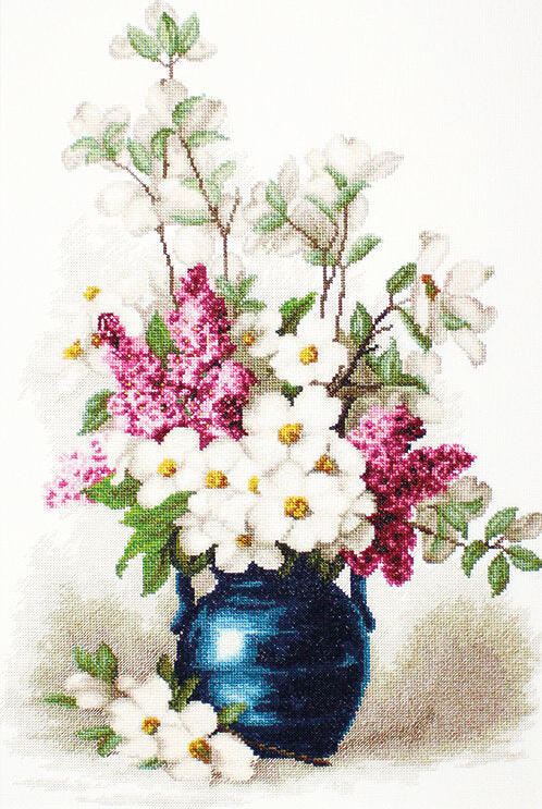 Luca-S G514 Lilac and Jasmine Petit Point Embroidery Kit, Zweigart Canvas, Anchor Thread, 19x29 cm, Premium Gobelin Set