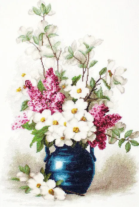 Luca-S G514 Lilac and Jasmine Petit Point Embroidery Kit, Zweigart Canvas, Anchor Thread, 19x29 cm, Premium Gobelin Set