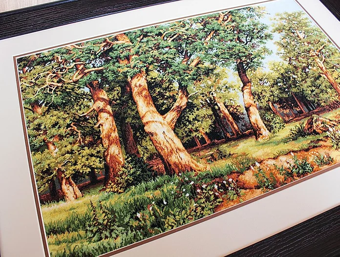Kit Gobelin Luca-S G476 Dumbrava stejarilor, Broderie Petit Point, Pânză Zweigart, Ață Anchor, 50,5x32 cm, 34 Culori, Peisaj Pădure