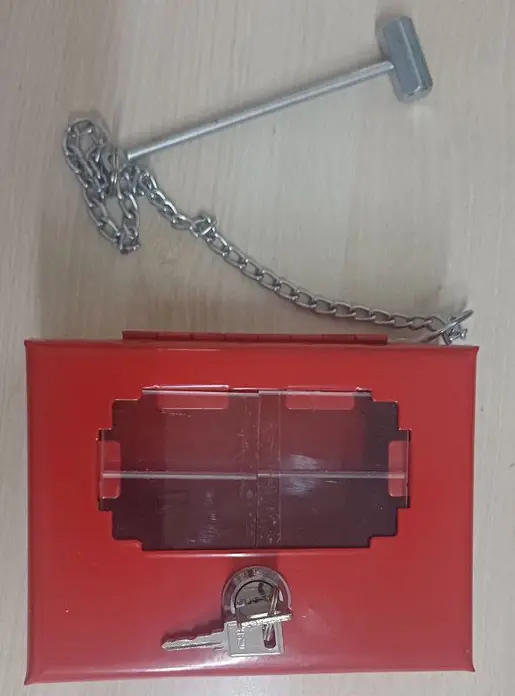 Dulap Antiincendiu pentru Chei AbiGrup, Cutie Depozitare Urgență din Metal Roșu cu Fereastră Transparentă, Încuietoare și Ciocan, 160x120x50mm