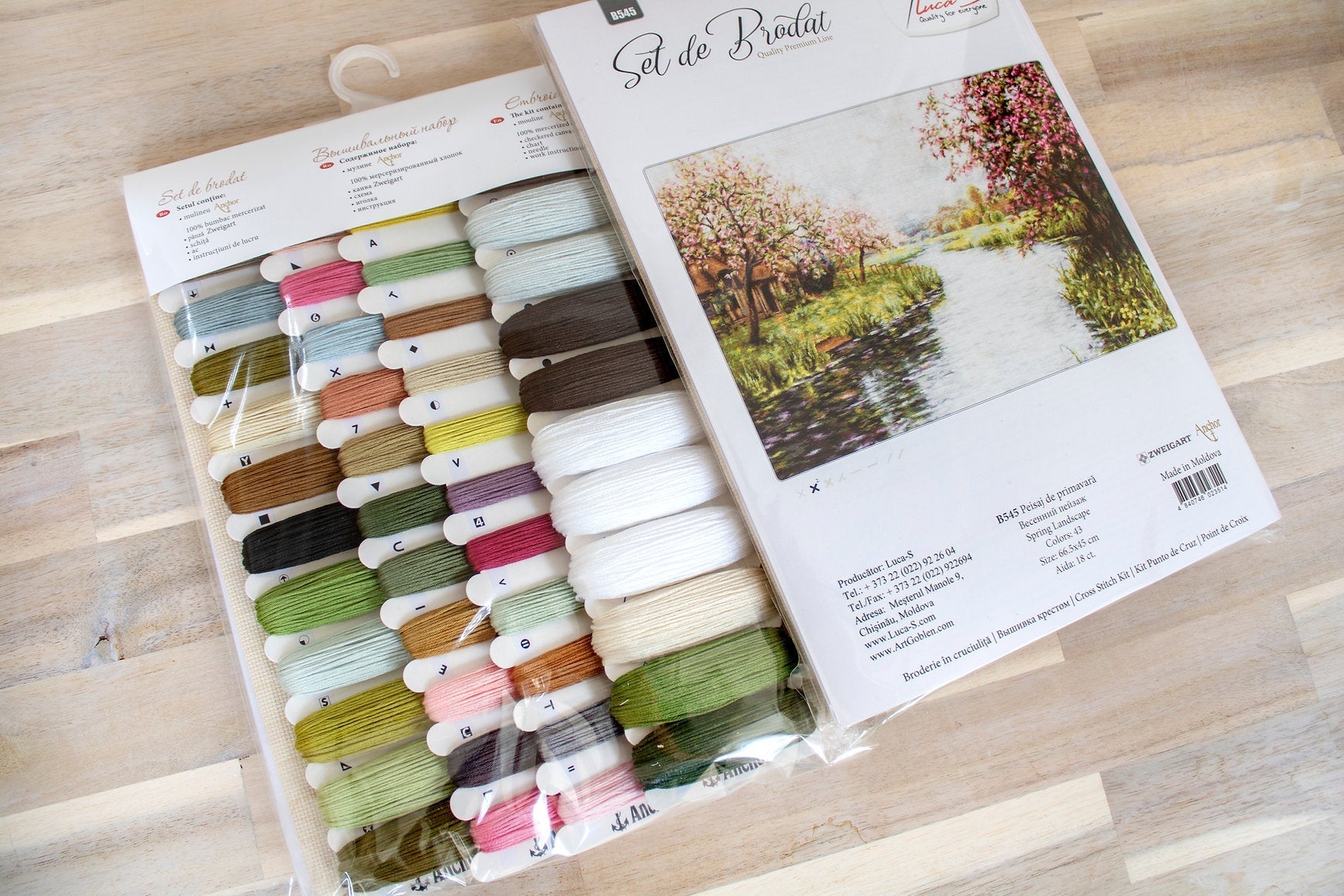 Luca-S Spring Landscape Embroidery Kit B545/G545, Gobelin Technique, Pointstitch Canvas Zweigart, Anchor Mercerized Cotton Threads, 43 Colors, 47x32 cm