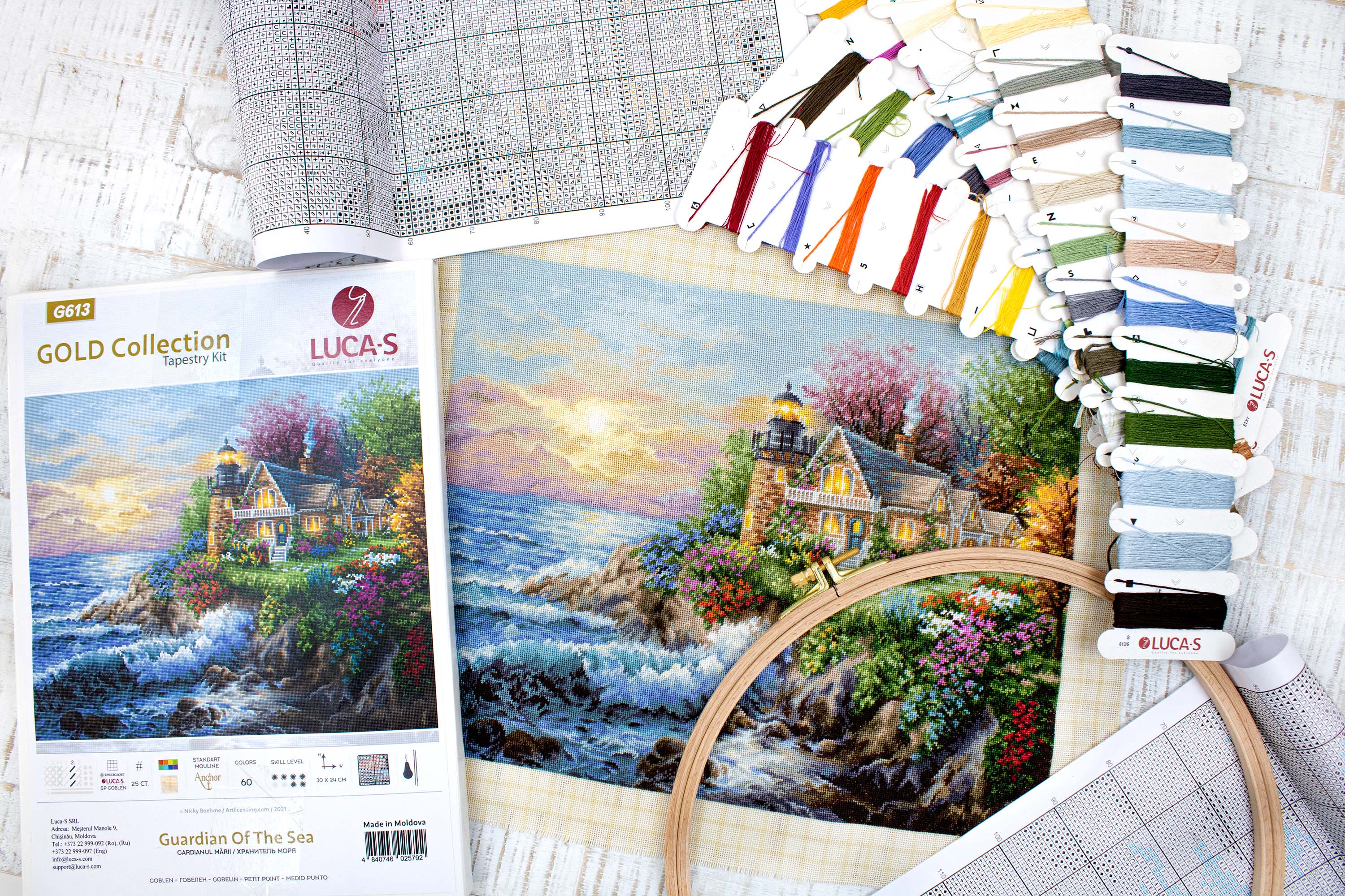 Kit Tapiserie Petit Point Luca-S G613 Gardianul mării, Colecția Gold, 30 x 24 cm, Pânză Zweigart 25 ct, 60 Culori Fire Bumbac Anchor