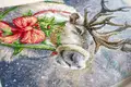 Luca-S G598 Petit Point Needlepoint Kit Christmas Deer, Zweigart 25ct Canvas, Anchor Muline Threads, 15x22 cm, 53 Colors