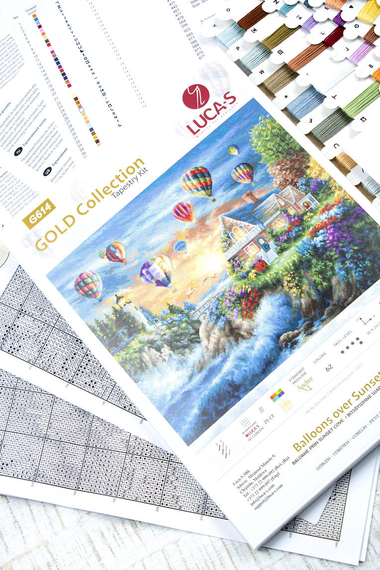 Набор для вышивания Luca-S G614 Balloons over Sunset Cove, Gold Collection, 30 x 24 cm, канва Zweigart 25 ct, 62 цветов Anchor, Pointstitch