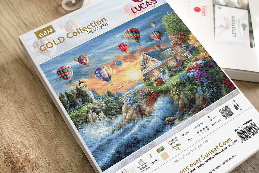 Набор для вышивания Luca-S G614 Balloons over Sunset Cove, Gold Collection, 30 x 24 cm, канва Zweigart 25 ct, 62 цветов Anchor, Pointstitch