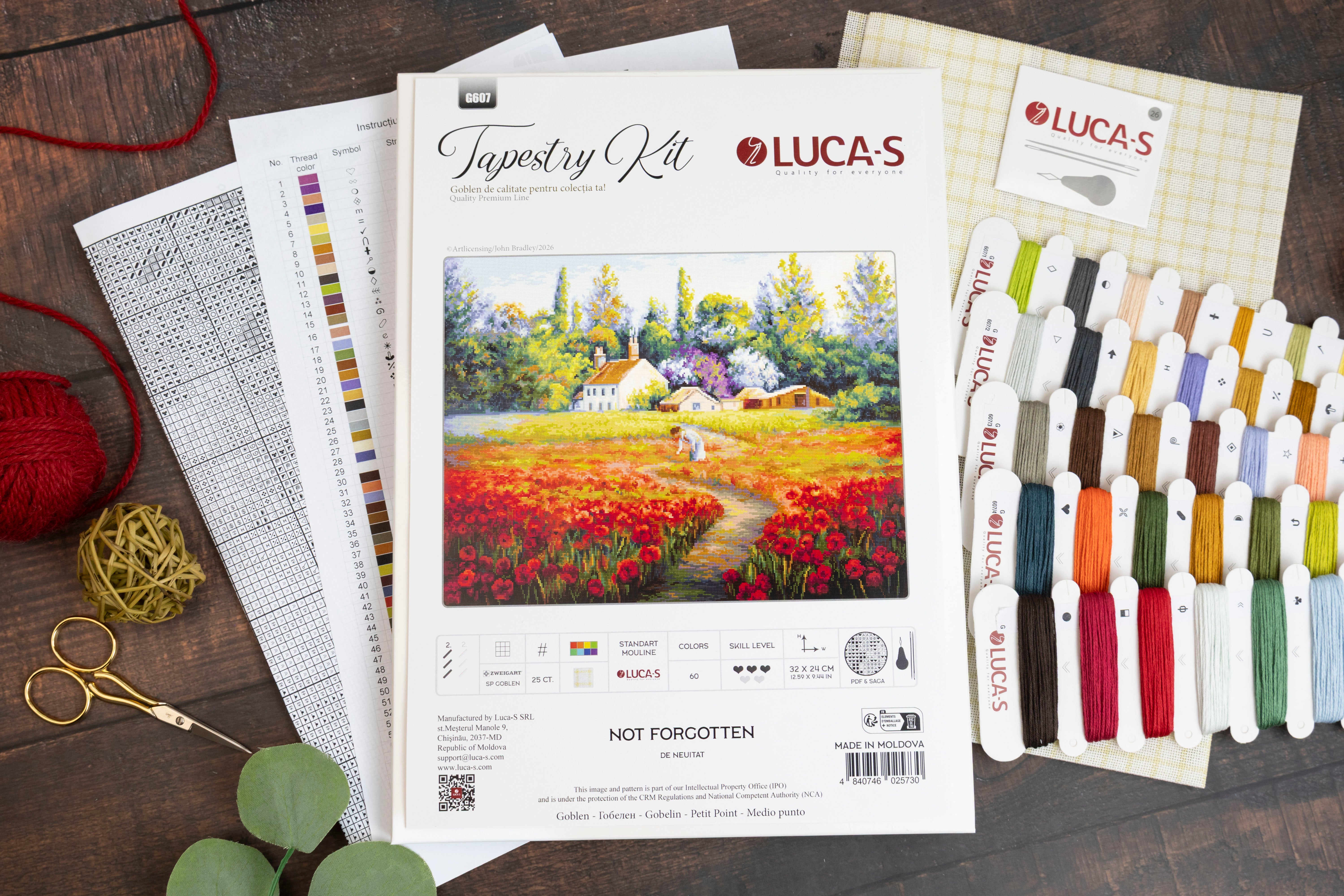 Набор для гобелена Luca-S G607 Not Forgotten, 32 x 24 см, 60 цветов, нити 100% хлопок, канва Zweigart, вышивка крестиком