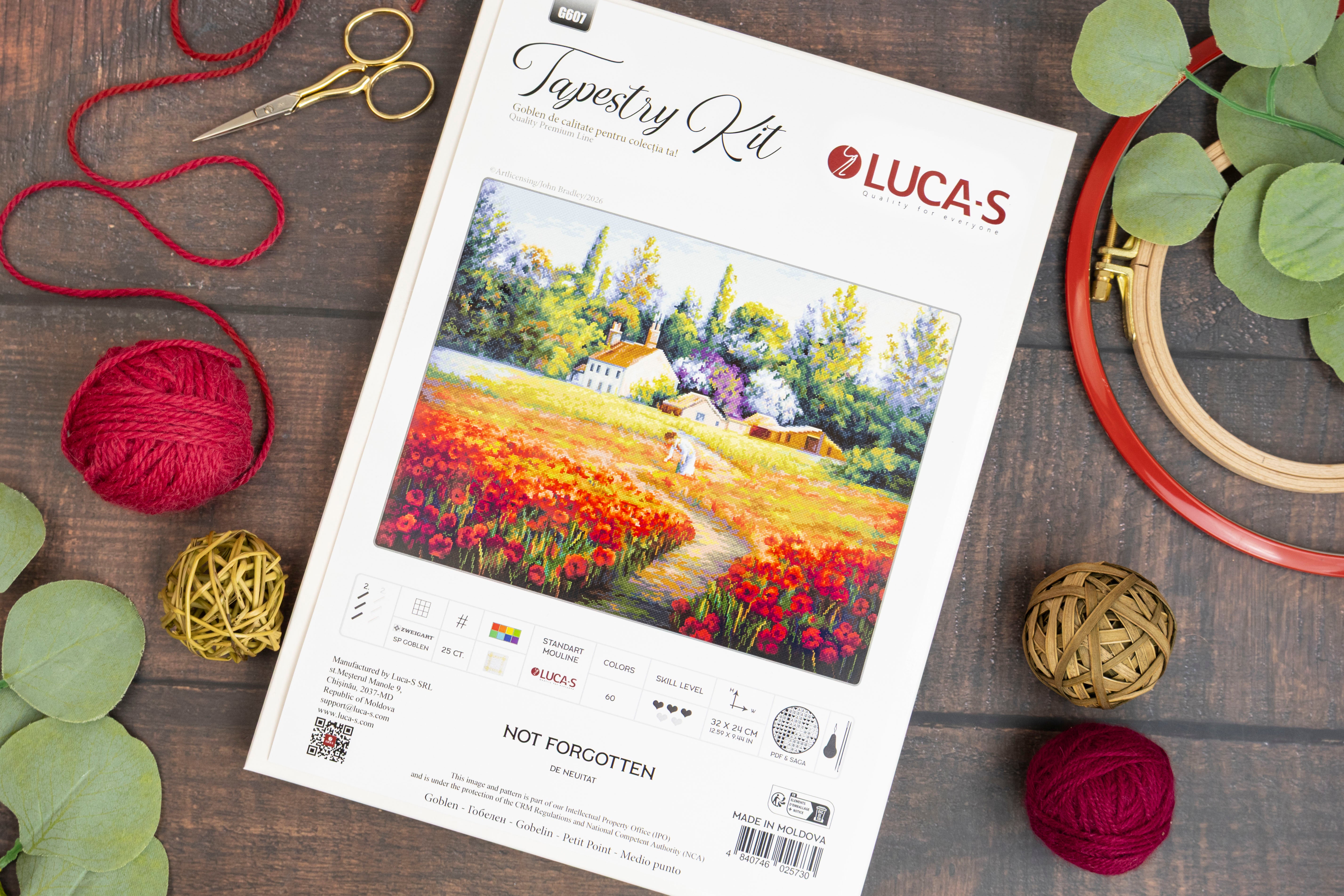 Набор для гобелена Luca-S G607 Not Forgotten, 32 x 24 см, 60 цветов, нити 100% хлопок, канва Zweigart, вышивка крестиком