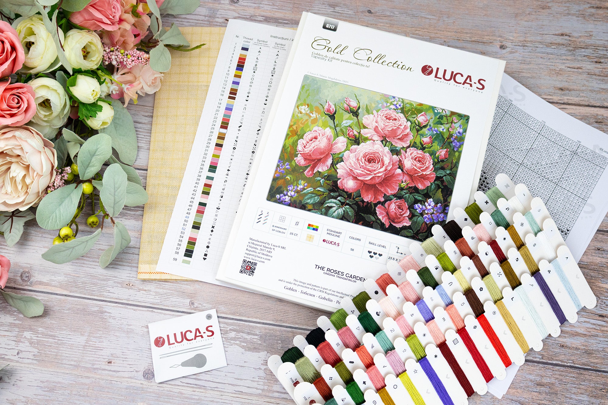 Набор для вышивания Luca-S G717 The Roses Garden, Gold Collection, канва Zweigart 25 ct, 27.5 x 22 см, 58 цветов, нити 100% хлопок