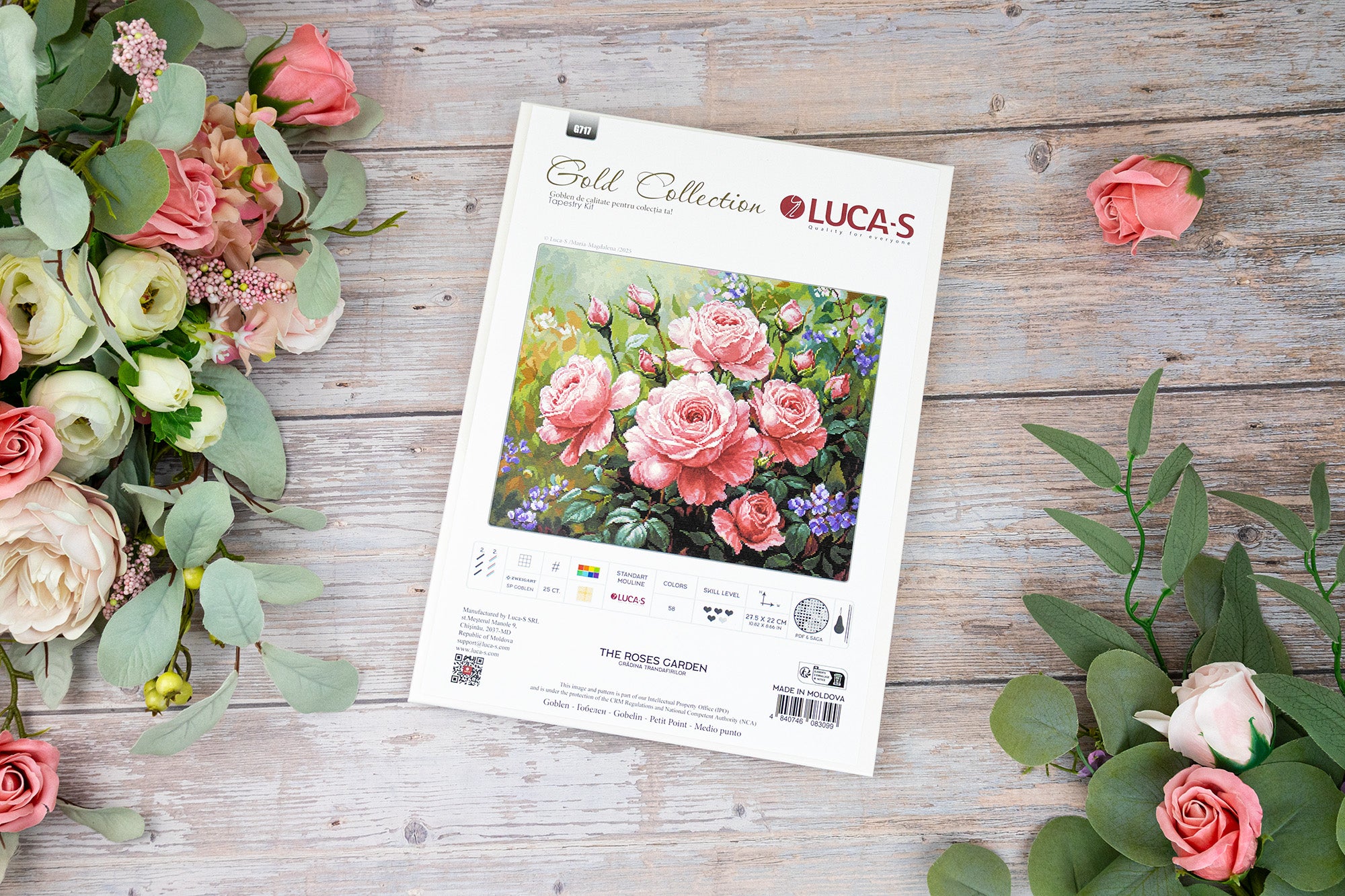 Набор для вышивания Luca-S G717 The Roses Garden, Gold Collection, канва Zweigart 25 ct, 27.5 x 22 см, 58 цветов, нити 100% хлопок