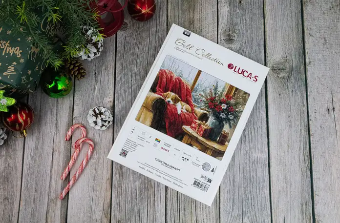 Набор для вышивания Luca-S G711 Christmas Moment, Gold Collection, 23.5 x 18 см, 60 цветов, ткань гобелен серая, 234 x 180 стежков