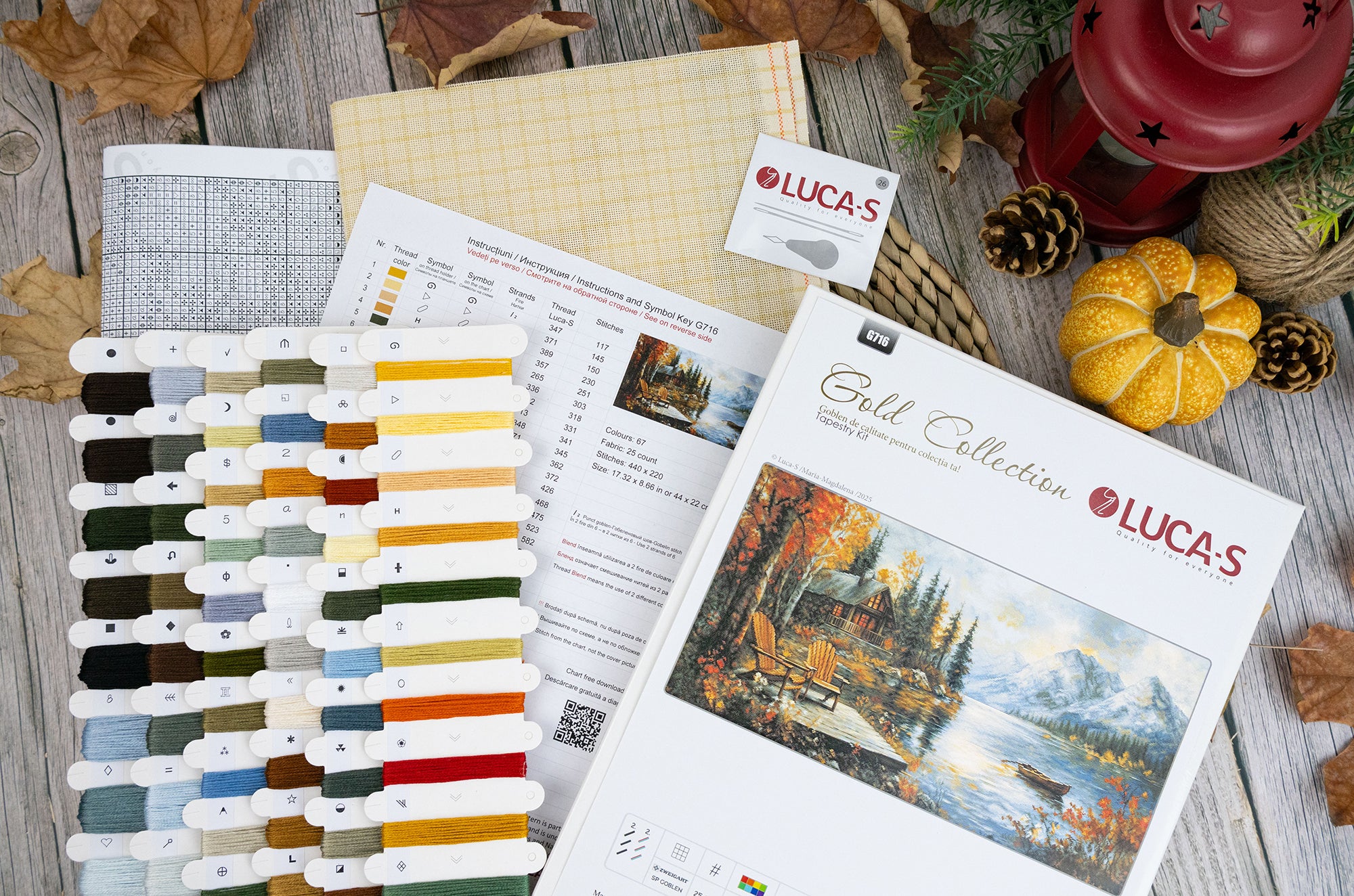 Kit Broderie Luca-S G716 Ecouri ale unui Sezon Auriu, Colecția Gold, 44x22 cm, Material Zweigart 25ct, 67 Culori, Ață 100% Bumbac