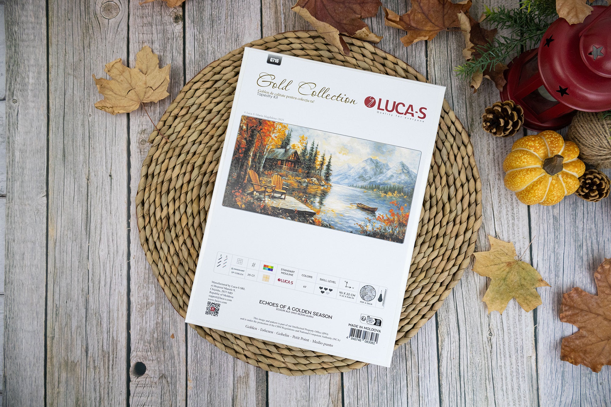 Kit Broderie Luca-S G716 Ecouri ale unui Sezon Auriu, Colecția Gold, 44x22 cm, Material Zweigart 25ct, 67 Culori, Ață 100% Bumbac