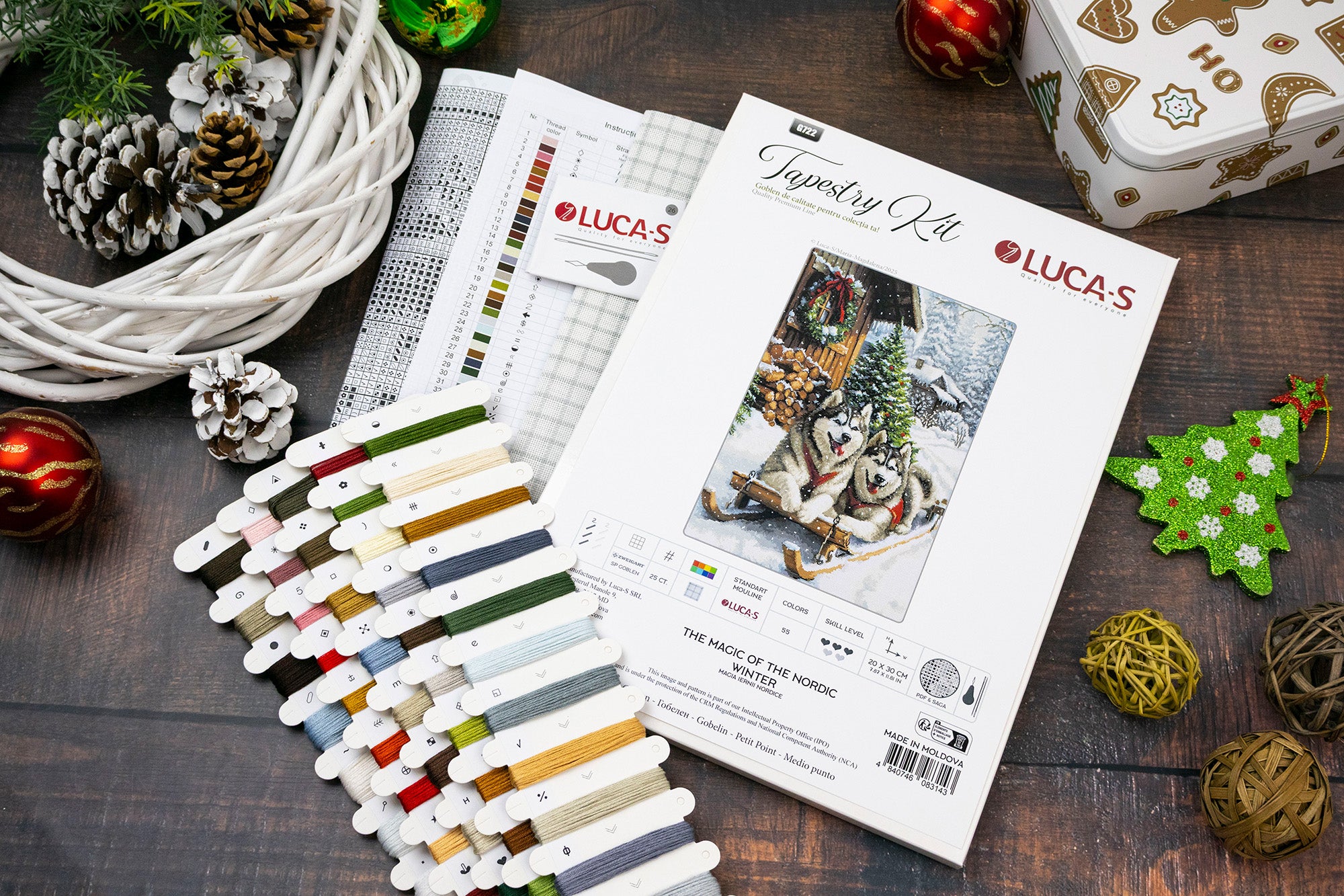 Kit Broderie Luca-S G722 Magia Iernii Nordice, 20x30 cm, 55 Culori, Pânză Zweigart 25 ct, Fir 100% Bumbac