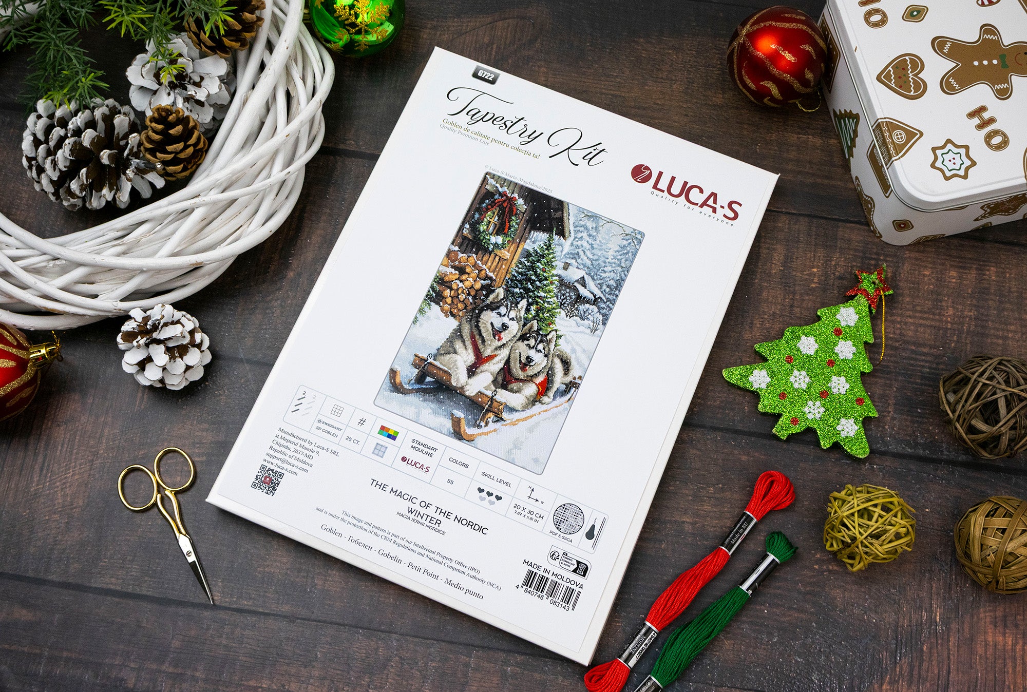 Kit Broderie Luca-S G722 Magia Iernii Nordice, 20x30 cm, 55 Culori, Pânză Zweigart 25 ct, Fir 100% Bumbac
