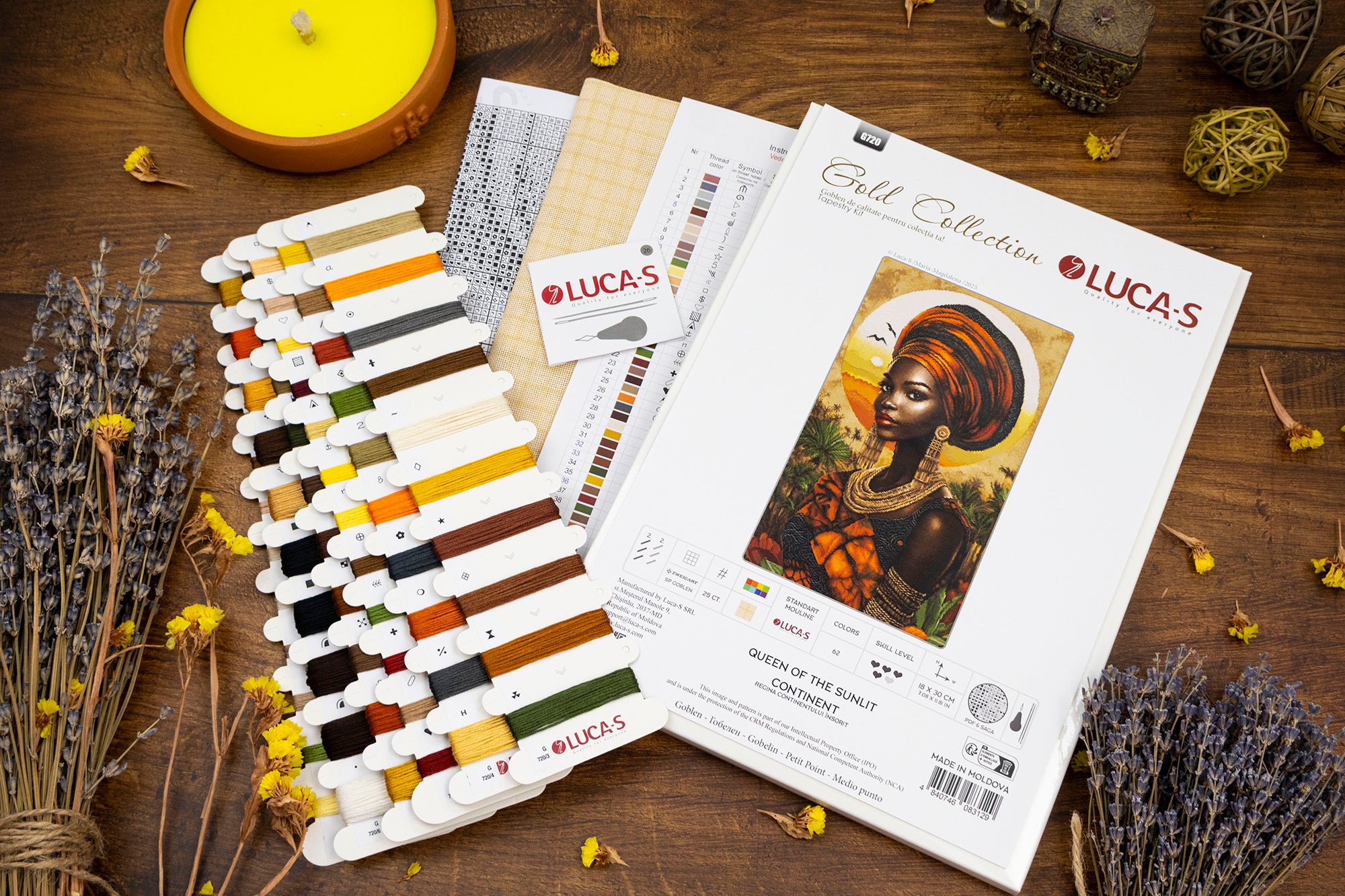 Luca-S G720 Queen of the Sunlit Continent Cross Stitch Kit, Gold Collection, 18x30 cm, Zweigart 25ct Canvas, 62 Colors, 100% Cotton Thread