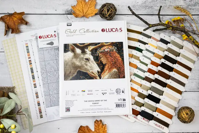 Kit Broderie Luca-S G724 Spiritul Blând al Pădurii, Colecția Gold, 33x20 cm, 62 Culori, Material Zweigart 25 ct, Ață 100% Bumbac