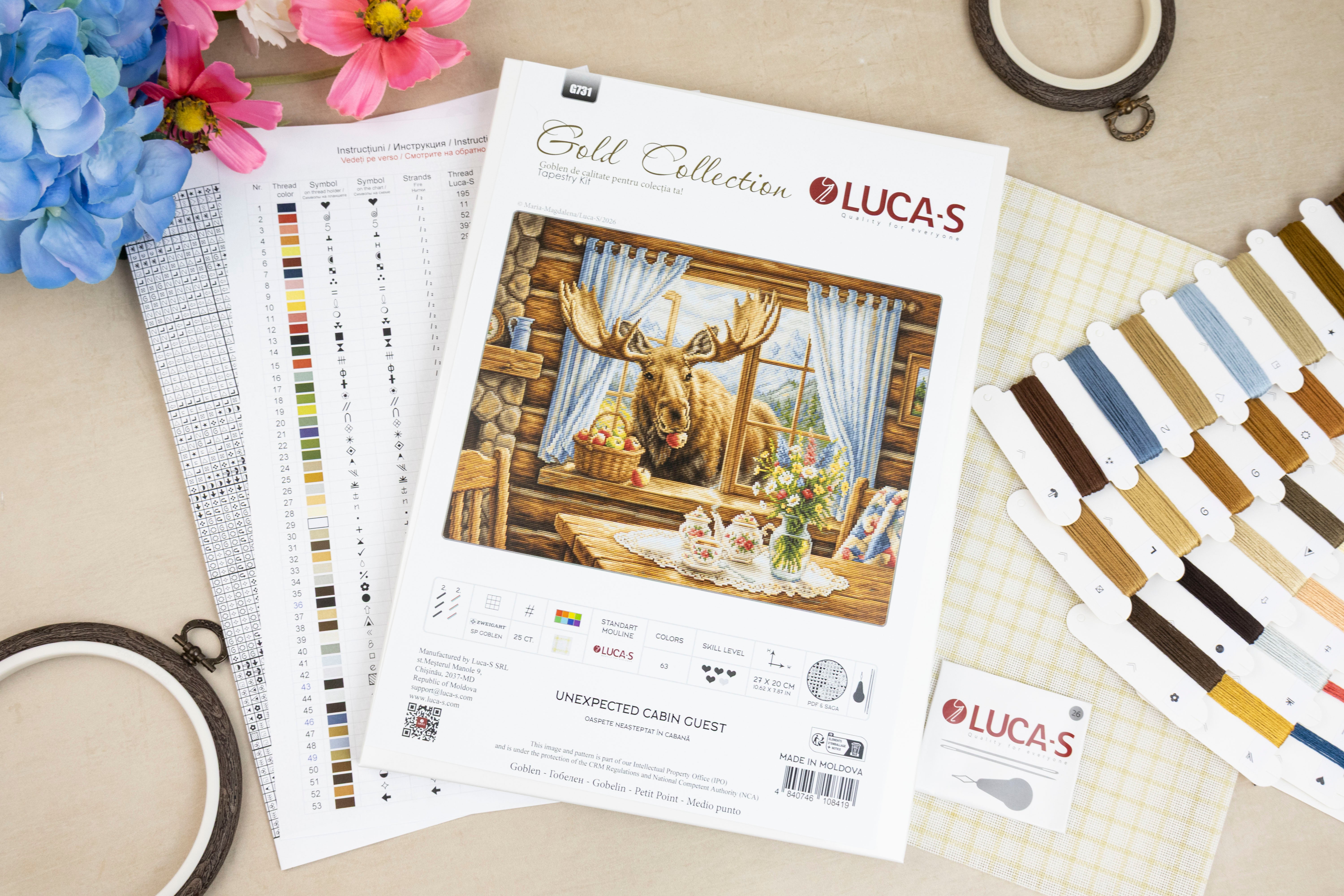 Набор для вышивания Luca-S G731 Нежданный гость в хижине, Gold Collection, 27 x 20 см, 63 цвета, ткань Zweigart 25 ct, нити 100% хлопок