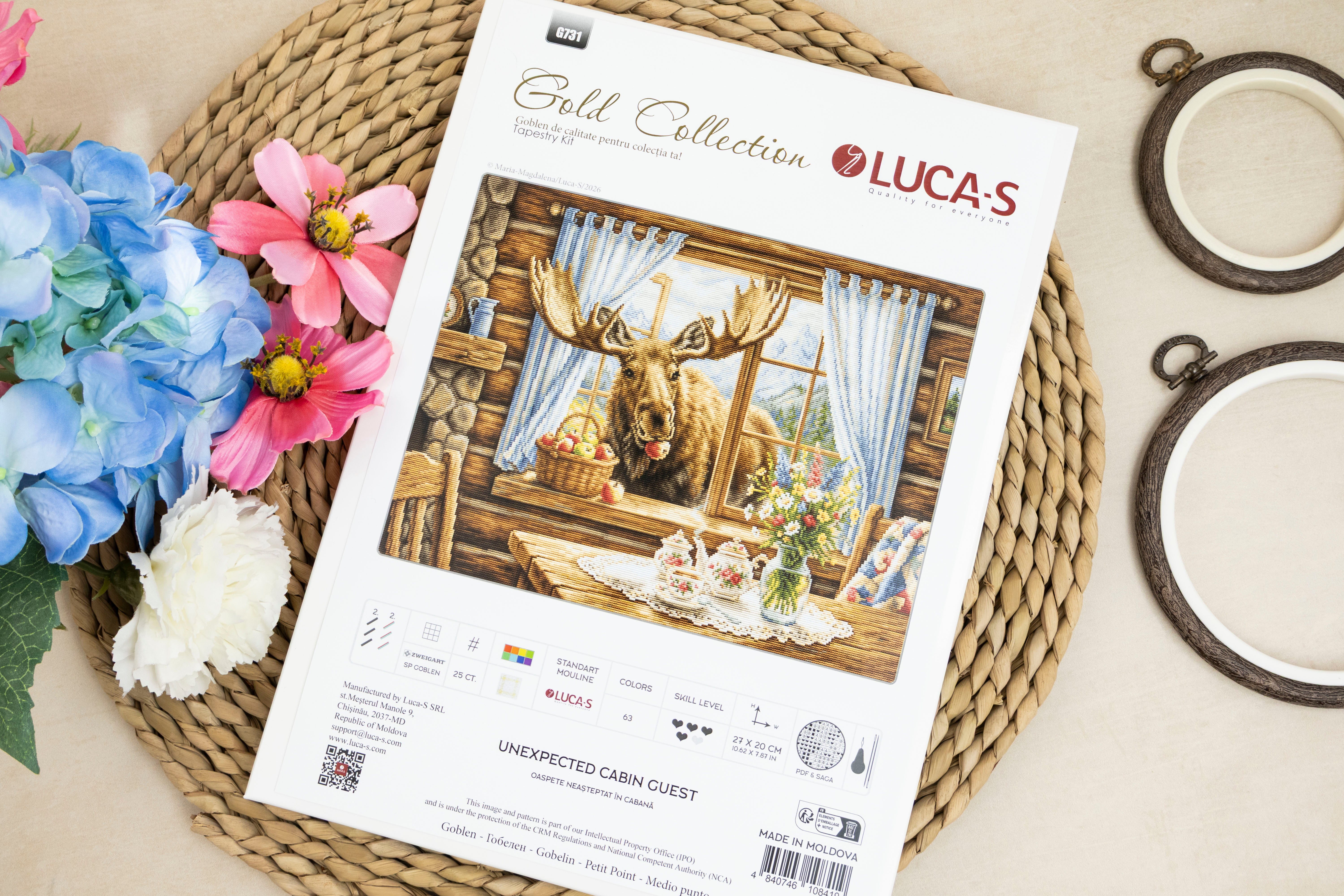 Набор для вышивания Luca-S G731 Нежданный гость в хижине, Gold Collection, 27 x 20 см, 63 цвета, ткань Zweigart 25 ct, нити 100% хлопок