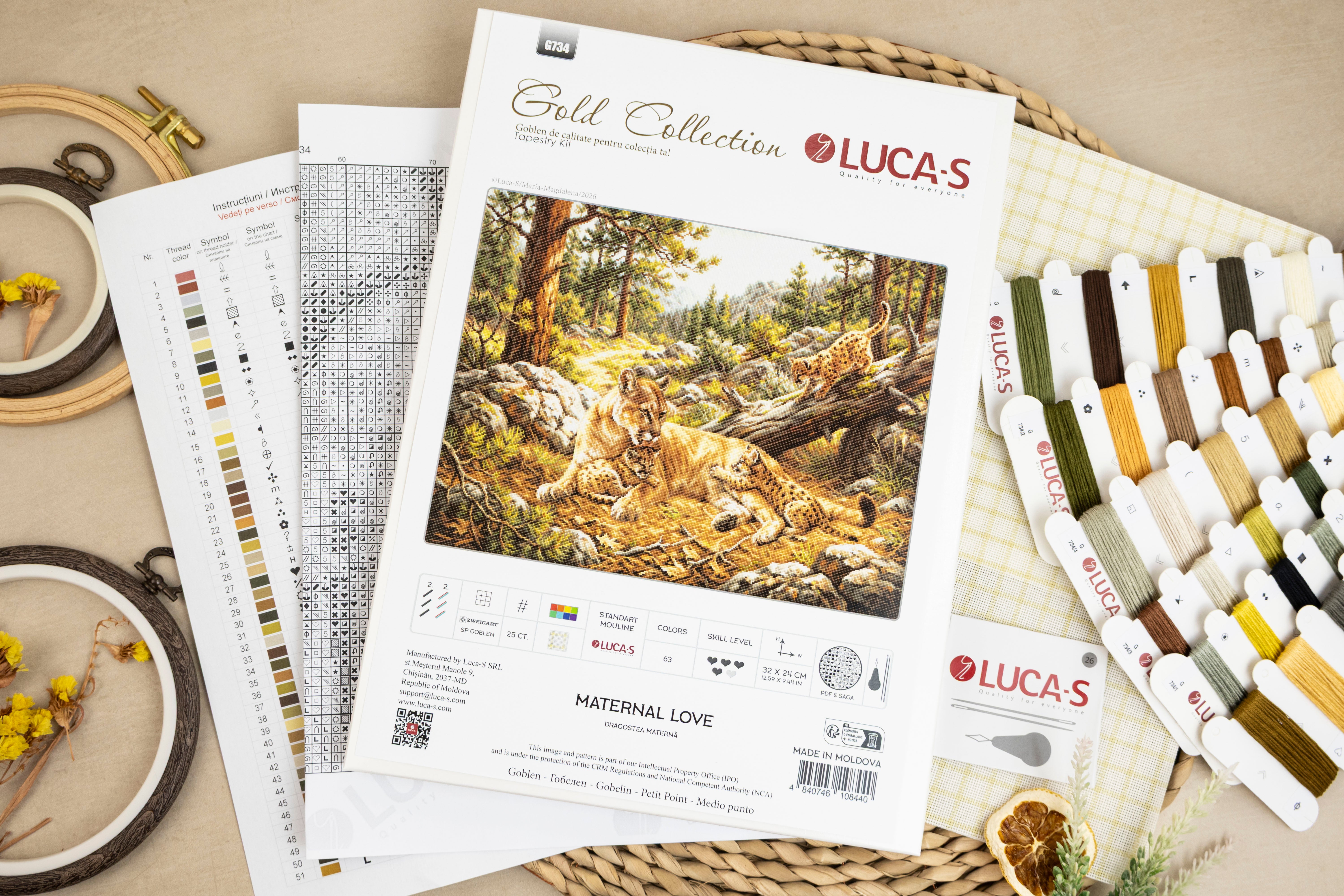 Kit Broderie Gobelin Luca-S G734 Dragostea Materna, Collectia Gold, Tela Zweigart 25ct, 32x24 cm, 63 Culori, Fir 100% Bumbac