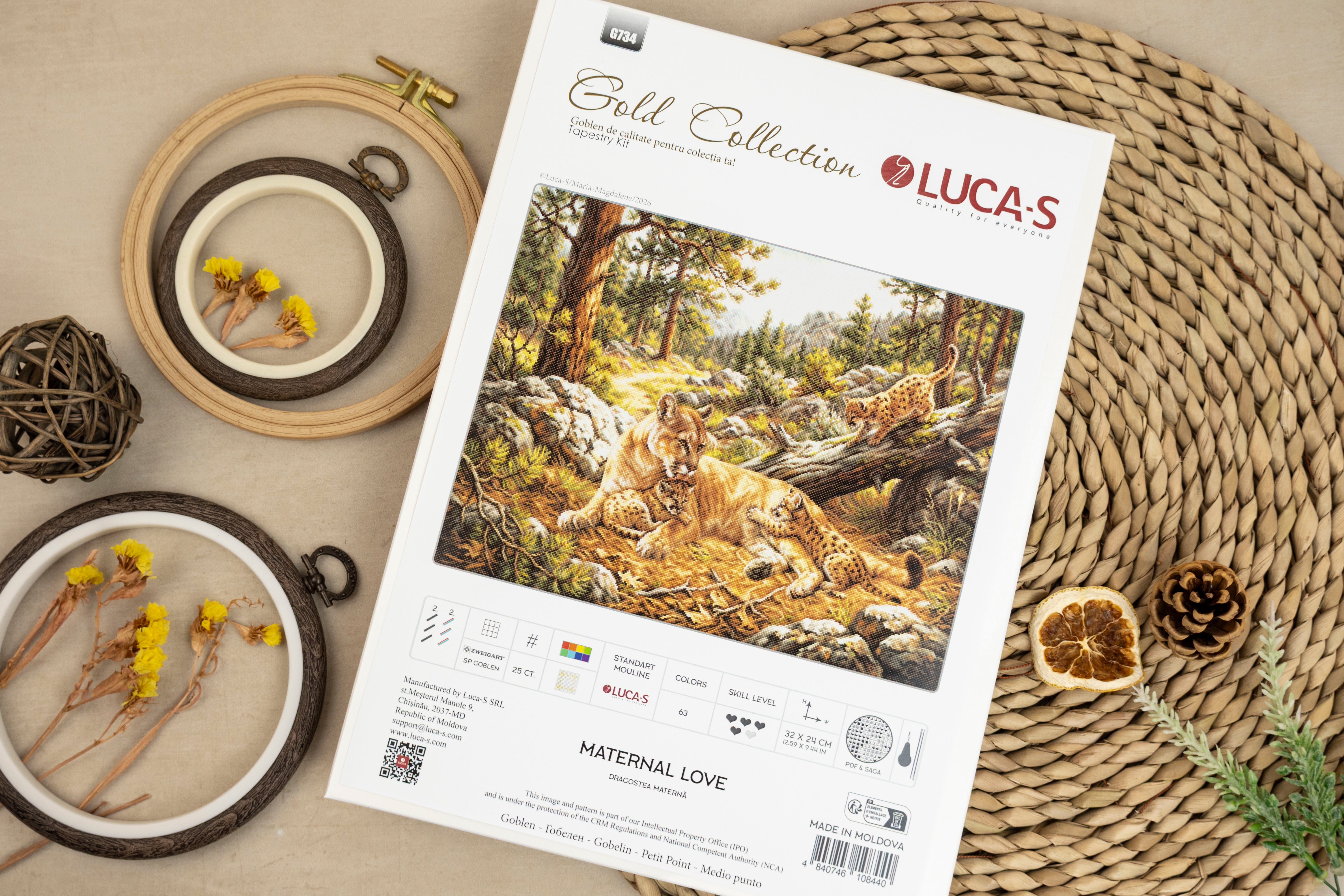 Kit Broderie Gobelin Luca-S G734 Dragostea Materna, Collectia Gold, Tela Zweigart 25ct, 32x24 cm, 63 Culori, Fir 100% Bumbac
