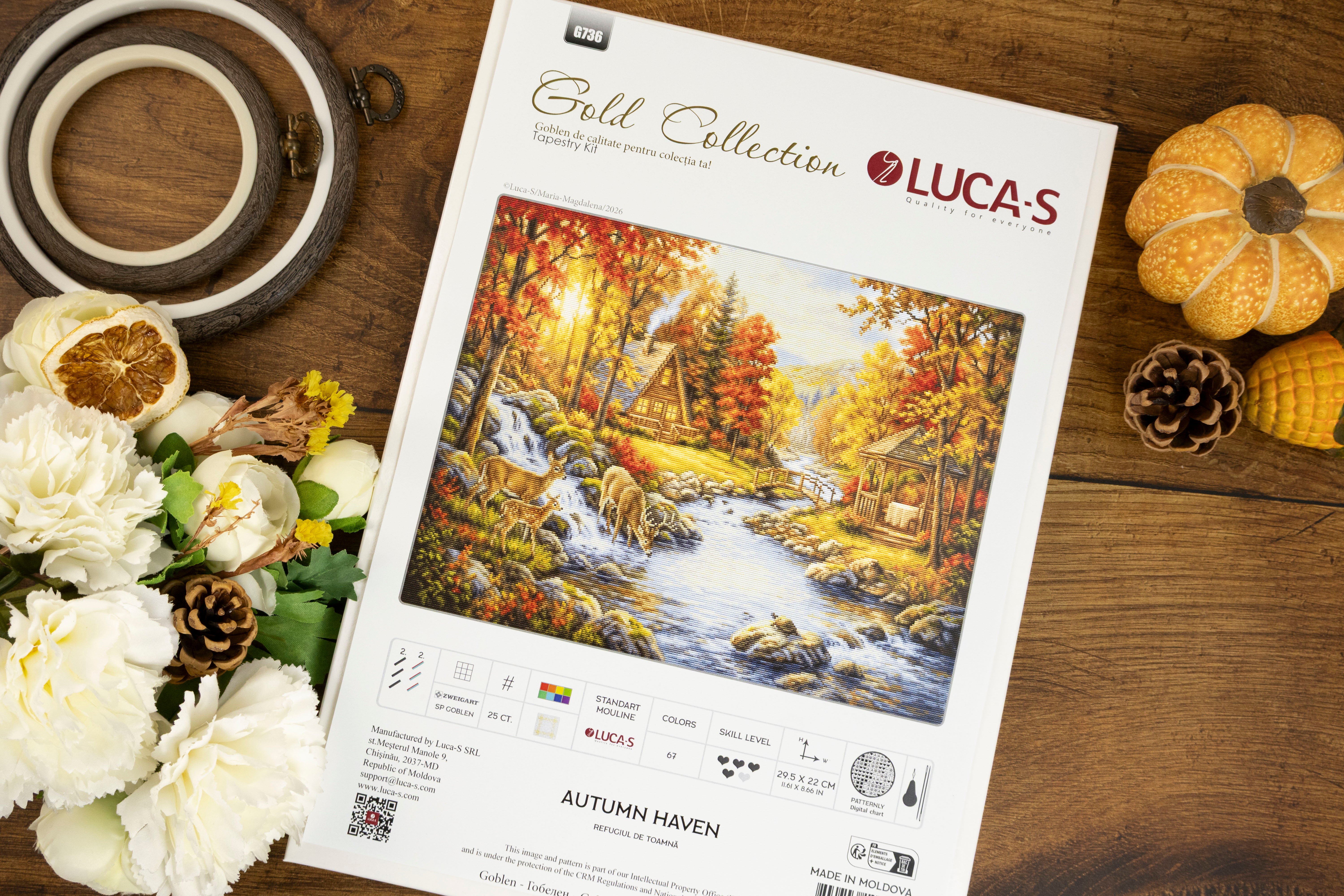 Набор для вышивания Luca-S G736 Autumn Haven, Gold Collection, канва Zweigart 25ct, 29.5 x 22 см, 67 цветов, нити 100% хлопок