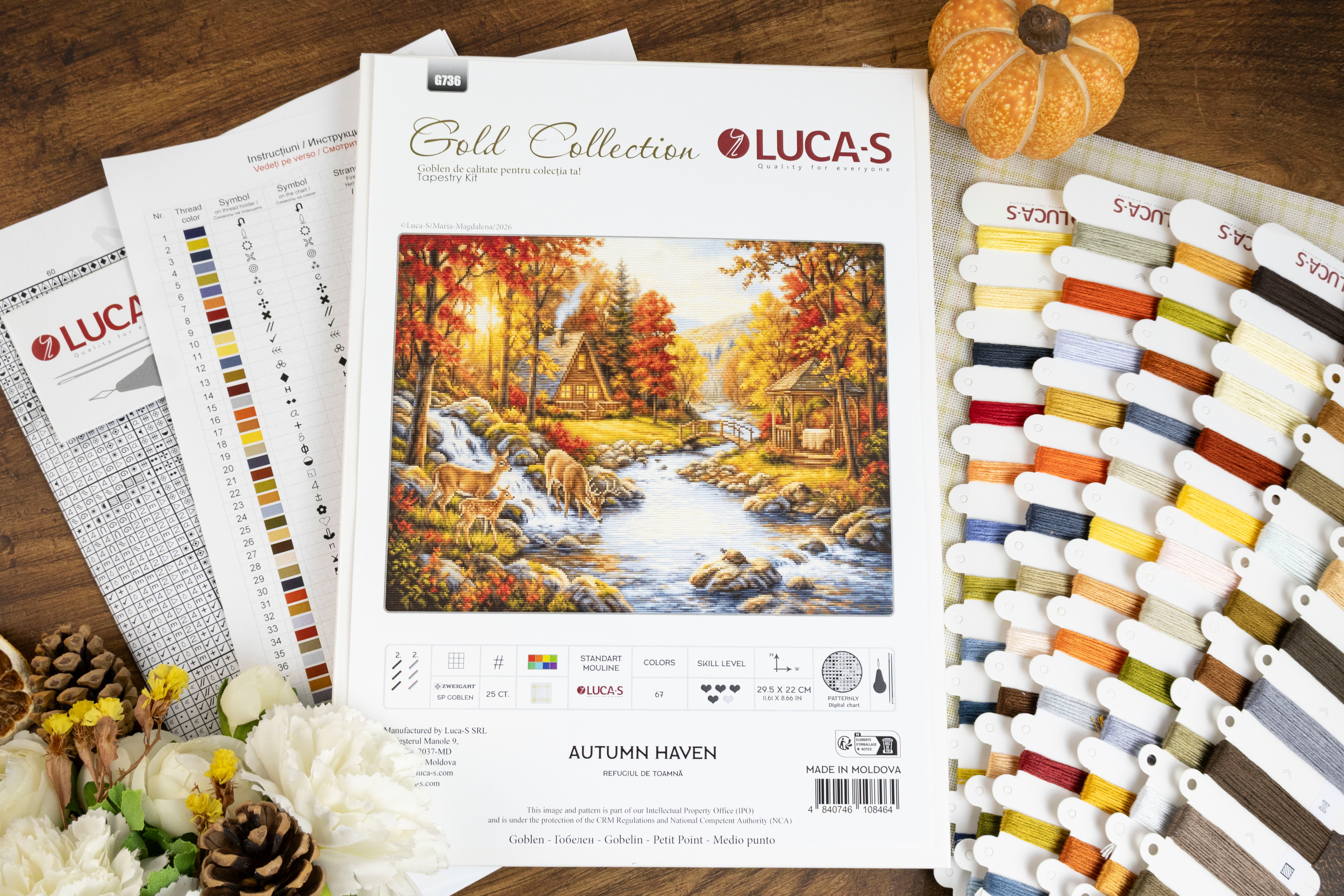 Набор для вышивания Luca-S G736 Autumn Haven, Gold Collection, канва Zweigart 25ct, 29.5 x 22 см, 67 цветов, нити 100% хлопок