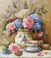 Luca-S G725 Floral Nostalgia Cross Stitch Kit, Gold Collection, 20x23 cm, Zweigart 25 ct Canvas, 57 Colors, 100% Cotton Thread