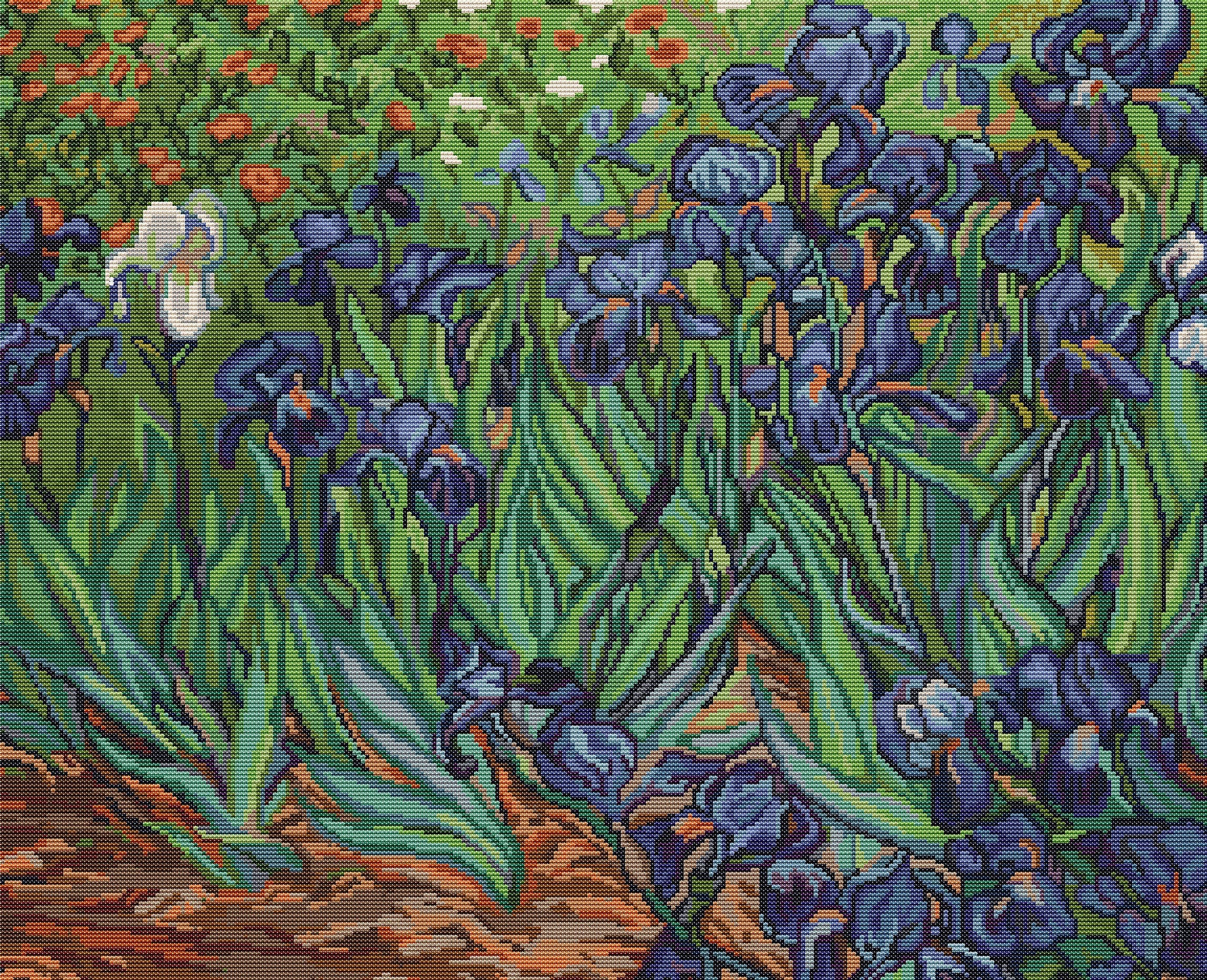 Kit Broderie în Cruce Luca-S B444 Irisuri după Van Gogh, Material Aida 18 Zweigart, Ață Mouline Anchor, 42,5x34 cm, 38 Culori
