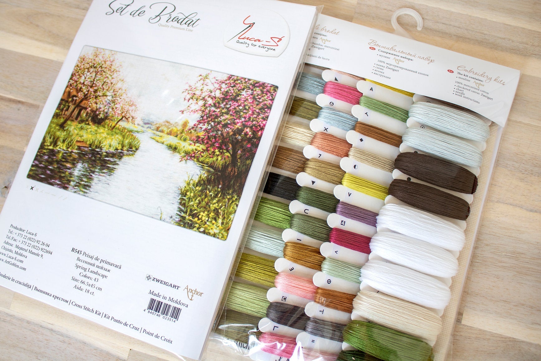 Luca-S Spring Landscape Embroidery Kit B545/G545, 66.5x45 cm, Aida Zweigart Canvas, Anchor Mercerized Cotton Threads, 43 Colors, Cross Stitch Pattern