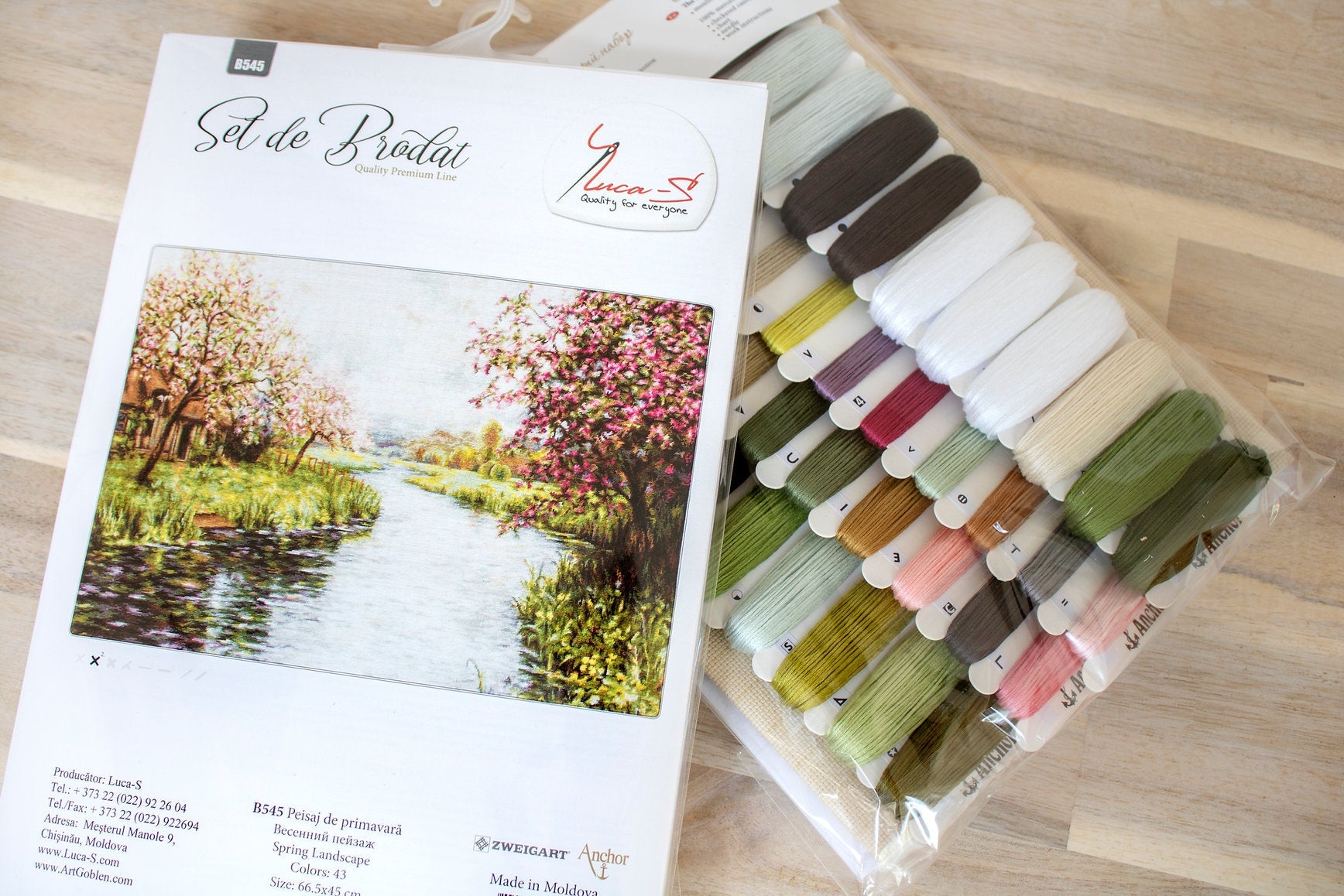 Luca-S Spring Landscape Embroidery Kit B545/G545, 66.5x45 cm, Aida Zweigart Canvas, Anchor Mercerized Cotton Threads, 43 Colors, Cross Stitch Pattern