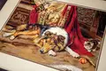 Luca-S A Reluctant Companion Embroidery Kit B585 G585 Dog and Kittens, 42 Colors, Cotton Mouline Thread, Zweigart Canvas Aida 18 ct, Finished Size 45x34 cm, Cross Stitch